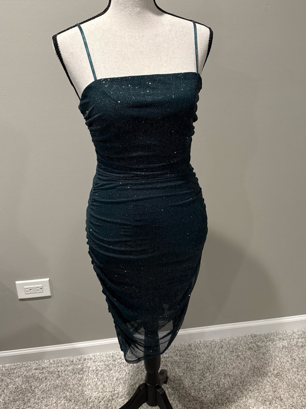 City Studio Teal Sparkle Ruched Midi Dress